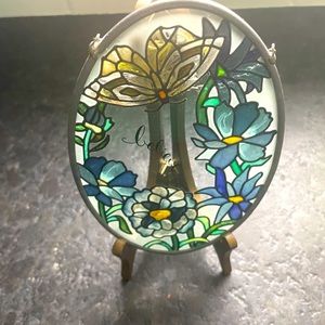 Vintage Joan Baker hand painted stained glass sun catcher